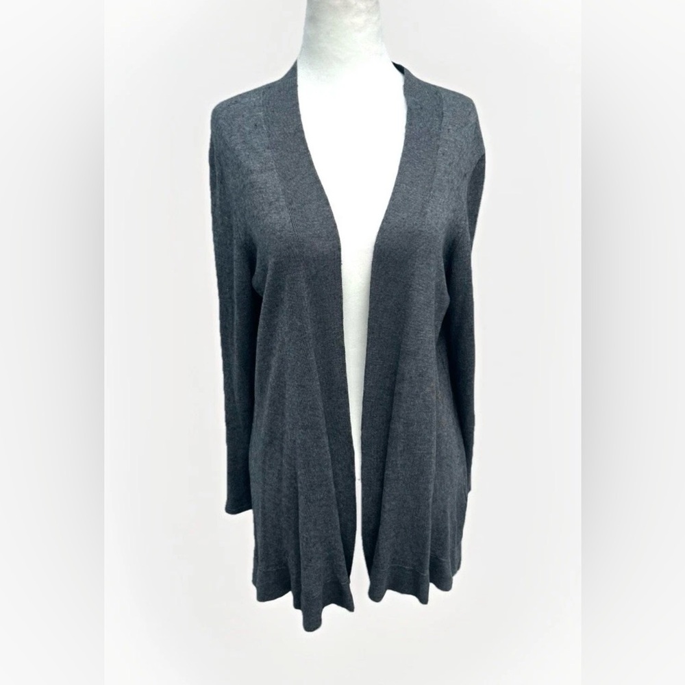 Eileen Fisher Cardigan Women L Gray Lyocell Merino Wool Open Minimalist Capsule